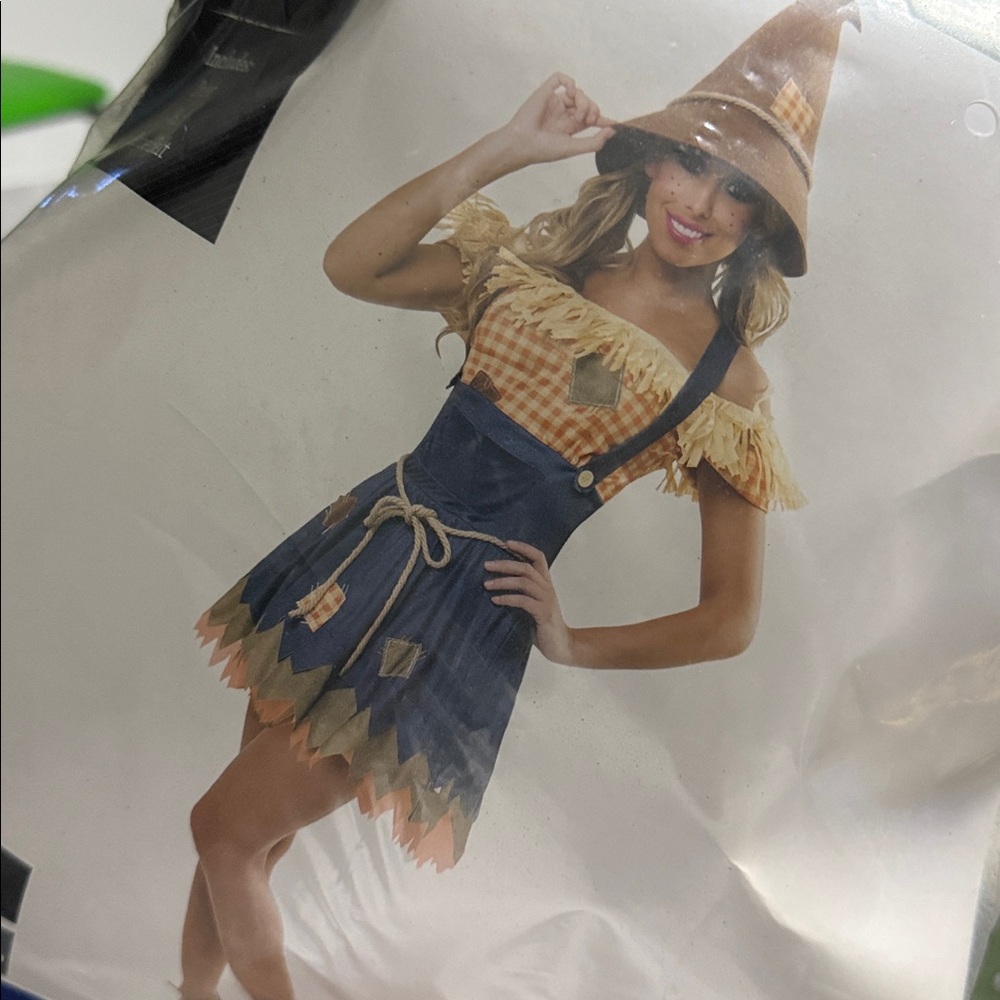 Cornfield Cutie Scarecrow Costume - Blue, Tan & Orange (Women's XL)